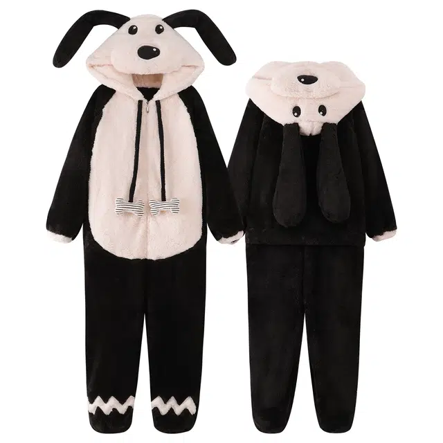 俏霓桐 卡通休闲狗狗图案加厚加绒珊瑚绒可爱青少年学生时尚家居服睡衣连体衣 男款