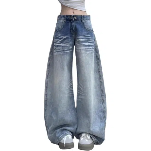 轻迎 美式复古低腰宽松直筒休闲牛仔裤 女款