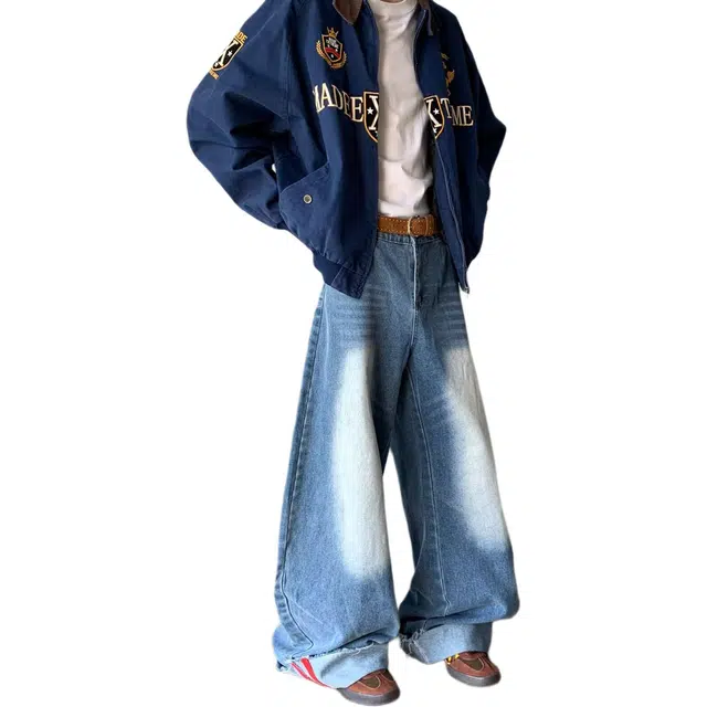 拓菲 高级感弯刀休闲宽松阔腿简约百搭时尚长裤男牛仔裤 男女同款