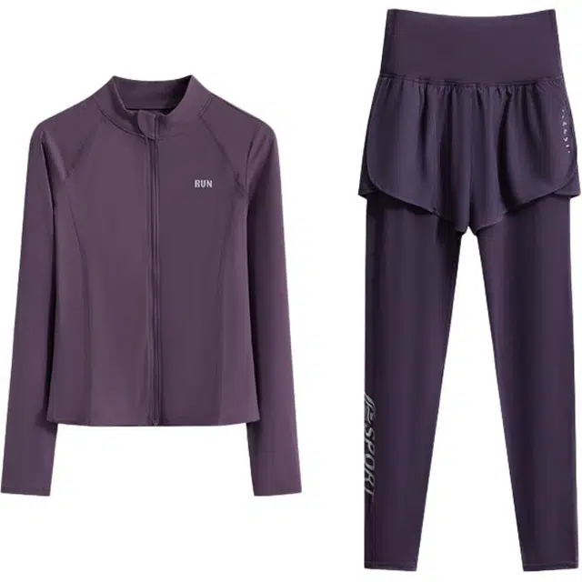 专业跑步运动套装女士  婉町蒂诺  瑜伽服晨跑服高级质感纯色超弹力透气  健身衣  速干衣长袖外套户外拉链显瘦修身百搭训练服