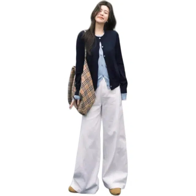 轻迎 假两件针织开衫阔腿裤休闲套装 女款