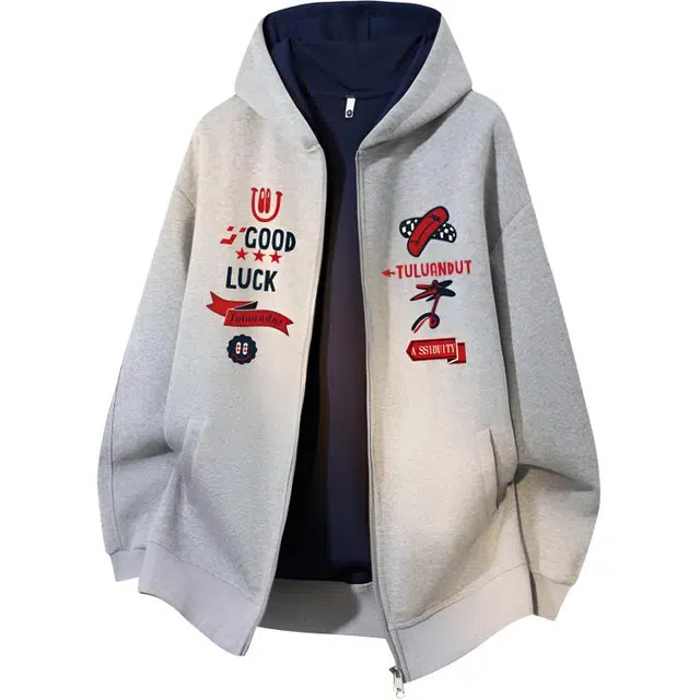 图兰朵 美式潮牌趣味字母印花宽松休闲百搭连帽外套通勤纯色基础款舒适亲肤情侣开衫卫衣 男女同款