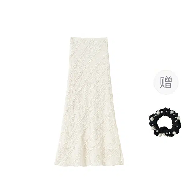 雾闪闪 蕾丝肌理感复古提花斜纹设计高级感半裙女收腰显瘦半身裙休闲长裙 女款