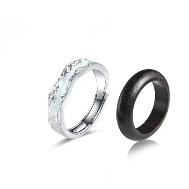 郁馨 光年之境一眼万年开口可调节对戒浪漫小众轻奢氛围感 极光不规则恋爱频率饰爱一生#好运 檀木 戒指 男女同款情侣款