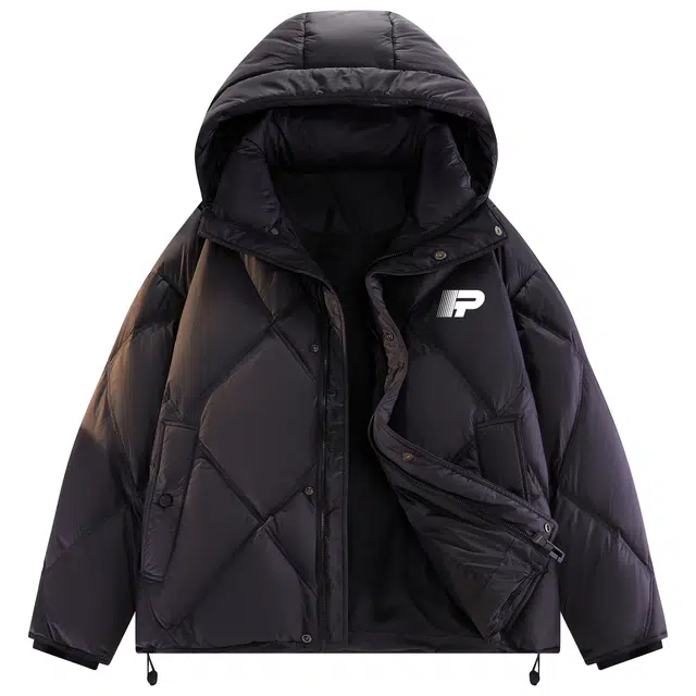 帕丁顿熊 基础款菱形格简约运动字母日系纯色休闲宽松保暖户外防风舒适泡芙面包服无性别外套连帽羽绒服 男女同款