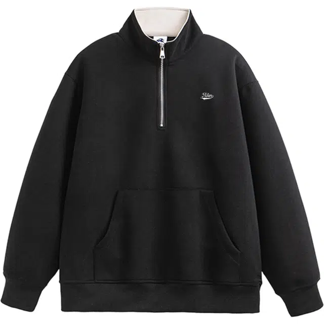 爱肯 美式复古翻领拉链刺绣小标宽松休闲重磅长袖卫衣 男女同款