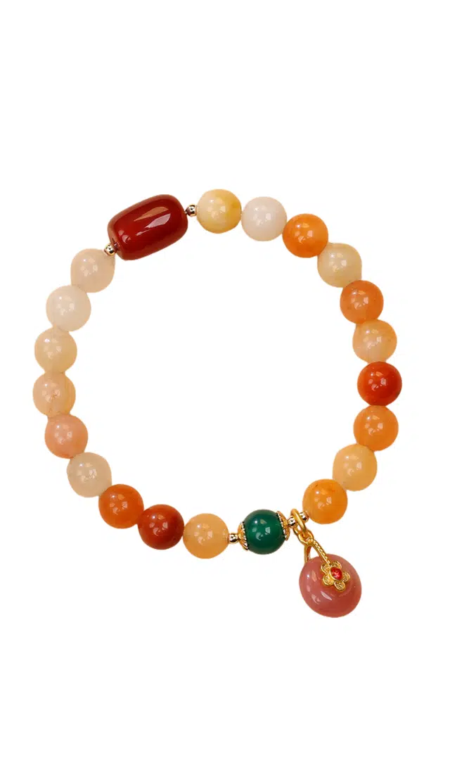 仙园韵 新中式国风国潮红玛瑙小众设计时尚潮流多宝招财平安扣玛瑙#好运 白玉菩提 手串 男女同款情侣款