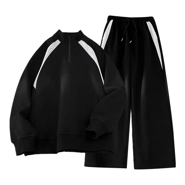 马员外 拼色舒适百搭时尚潮流潮牌上衣潮牌美式时尚长裤卫衣套装 男款