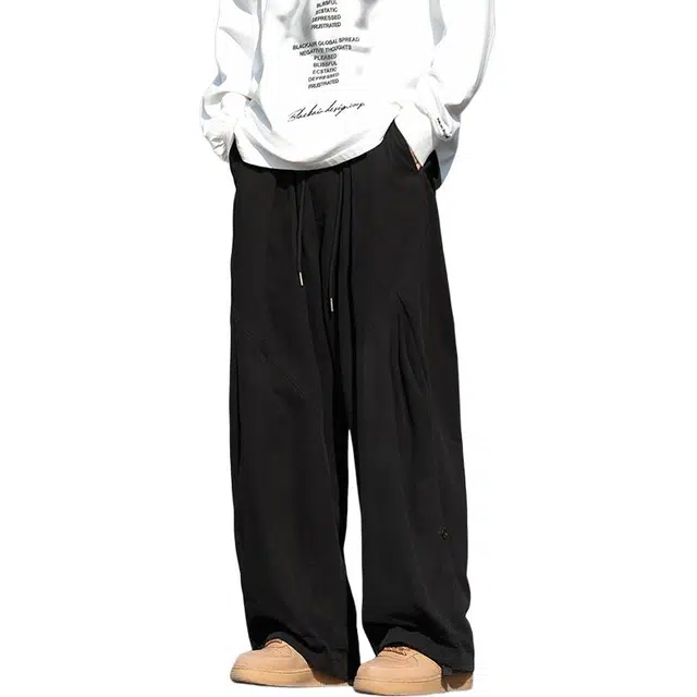 大格子与黑猫 潮流垂感百搭宽松阔腿工装休闲裤 男款