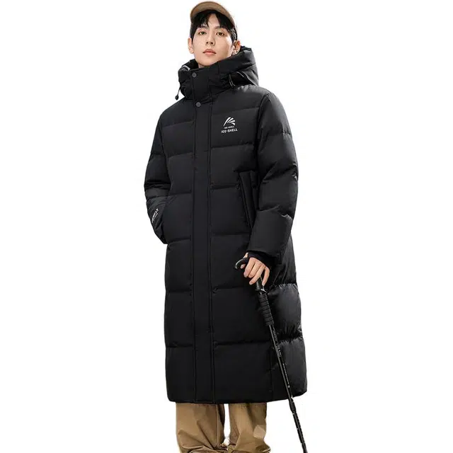 【王一博代言】鸭鸭 石墨烯蓄热保暖冰壳系列中系风百搭运动户外通勤校园减龄加厚抗寒保暖连帽长款纯色白鸭绒大被子款羽绒服 男女同款