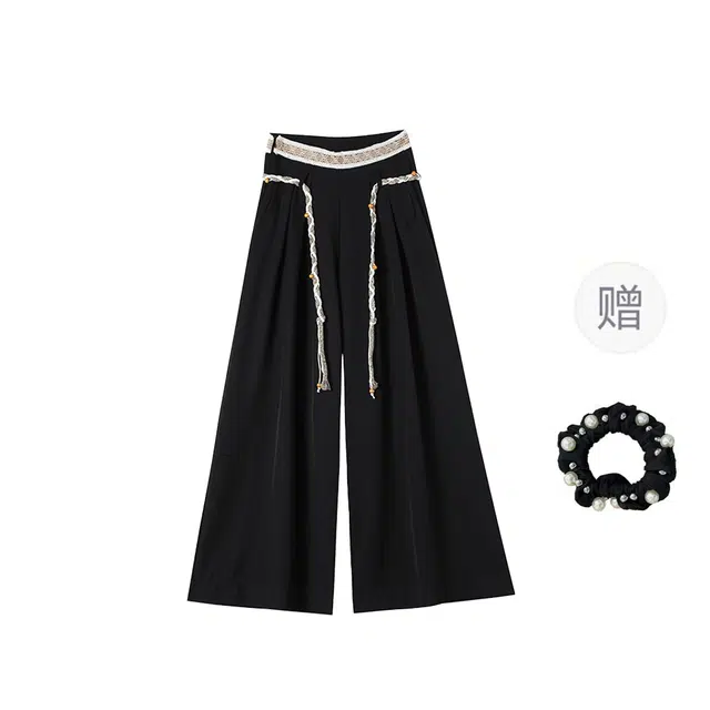 雾闪闪 宽松高腰阔腿裤腰带松弛感编织裤腰设计新长裤休闲裤 女款