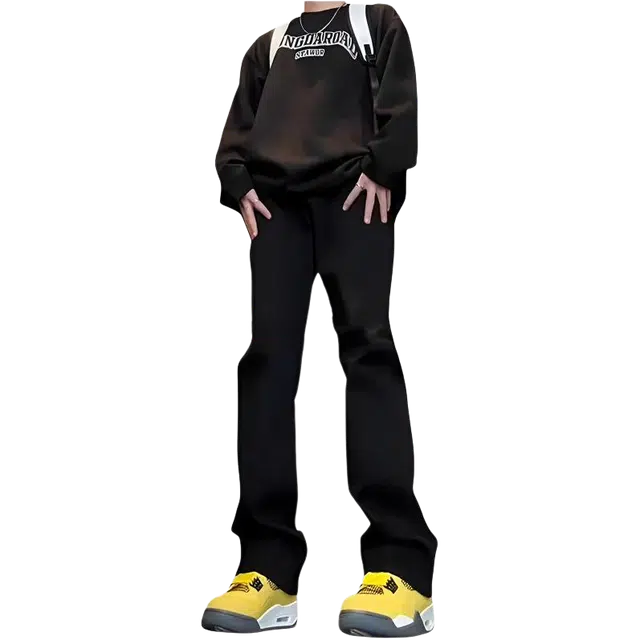 宝米卡 直筒美式高街做旧微喇叭复古水洗染弯刀长裤简约中腰牛仔裤 男女同款