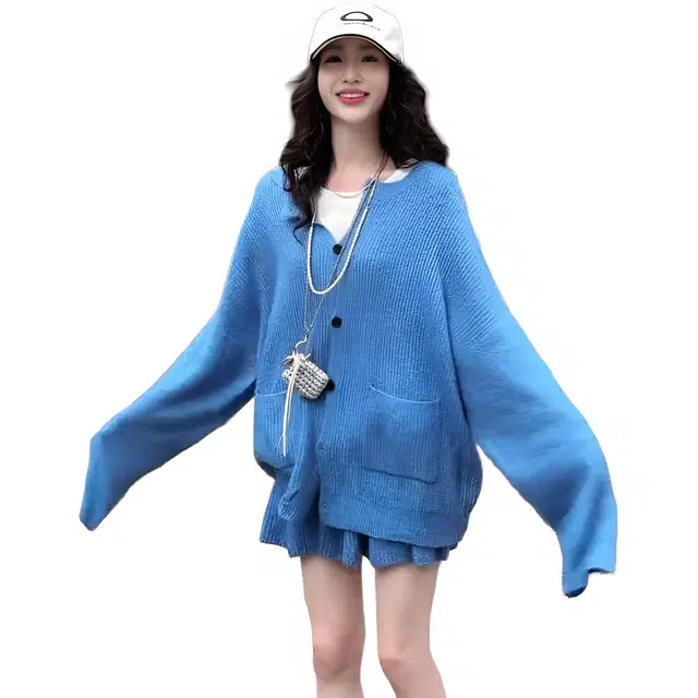 轻迎 韩系一整套穿搭针织开衫外套短裙两件裙装套装 女款