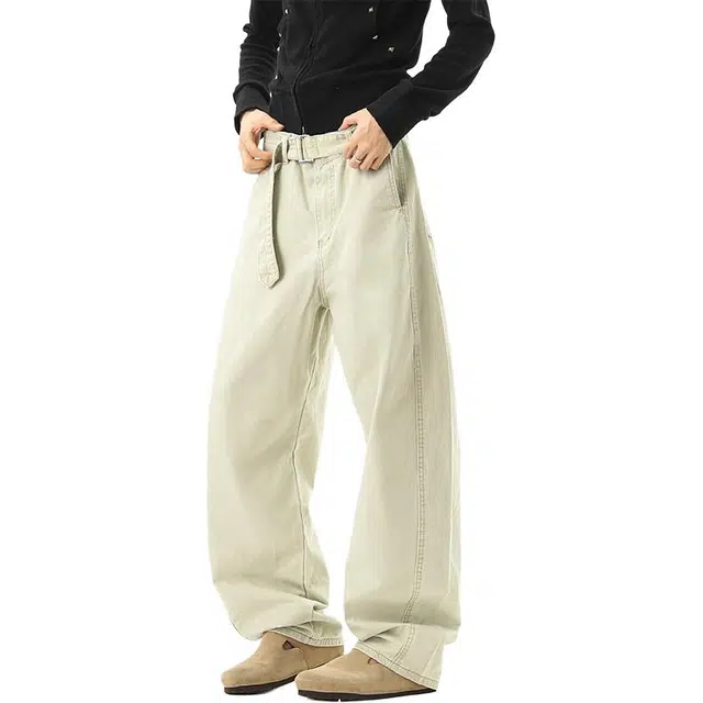 佐菲利 美式复古通勤腰带弯刀牛仔裤潮牌宽松直筒长裤休闲裤 男女同款