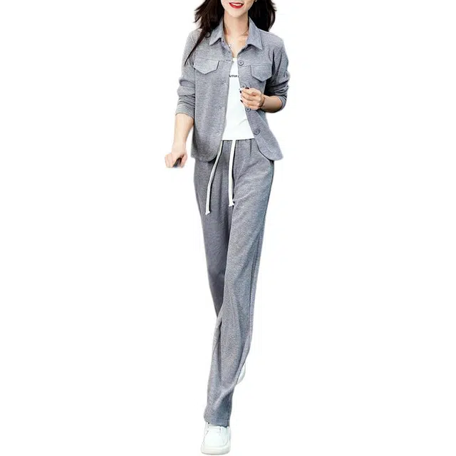 缪斯的诱惑 时尚潮流早秋日常整套穿搭纯色设计感翻领开衫外套搭背心阔腿裤三件套高级感显瘦显高洋气减龄优雅气质百搭针织衫休闲套装 女款