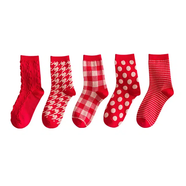 水中花 袜子本命年红色喜庆棉袜简约时尚青少年抗寒锁温保暖袜秋冬中筒袜 女款