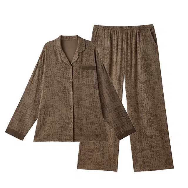 俏薇妮 春秋款纯棉纱布婴儿棉带胸垫一体可外穿长袖家居服睡衣套装 女款