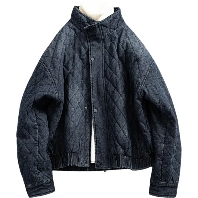 宫奴 日系复古潮牌做旧菱形格绗线宽松阔版夹棉牛仔棉服 男女同款