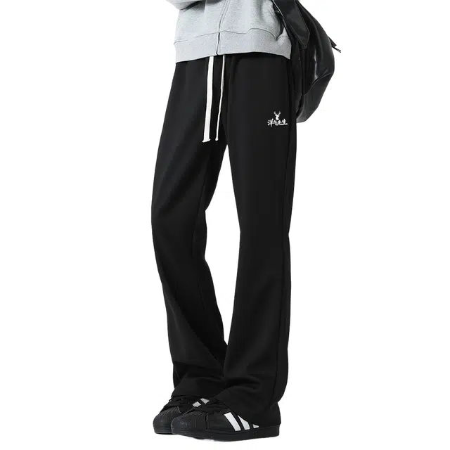 洋气先生 纯色基础款美式潮牌宽松阔腿垂感显高显瘦个性卫裤简约时尚无性别主义户外运动日常通勤抽绳系带长裤子经典百搭休闲裤 男女同款