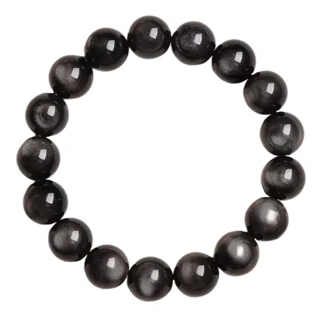 翠雅金楼 新中式国风男友款霸气 简约绿眼黑曜岩 黑曜石 玉石手串 男女同款情侣款