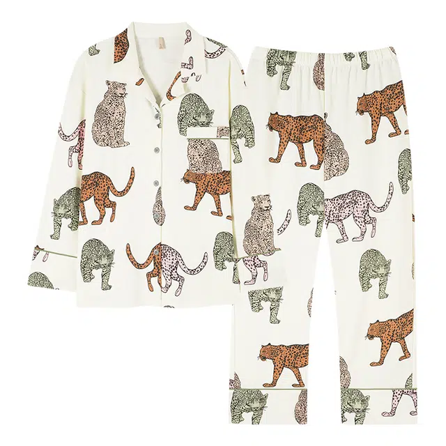 俏霓桐 简约高级感时尚翻领休闲舒适轻奢柔软长袖长裤家居服可外穿睡衣套装 女款