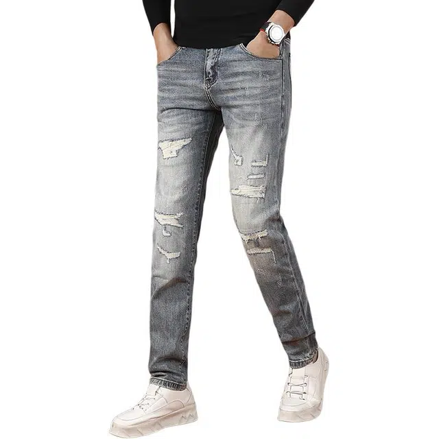 吉肯蒂 美式高端潮牌破洞裤子男士秋季款潮流时尚牛仔裤 男款