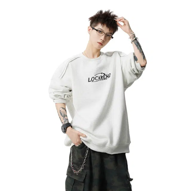 加荣 美式刺绣圆领卫衣男秋季高街百搭套头衫男装潮牌休闲外套男青少年初高中学生帅气外衣时尚高级感帽衫男款慵懒设计感上衣 男女同款