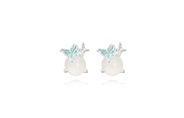 牧言 极光梦蝶 清新轻奢精致小众浪漫高级感 不规则纹理蓝蝶四芒星圆形小巧百搭耳饰 日常约会#好运 合金 耳钉 女款