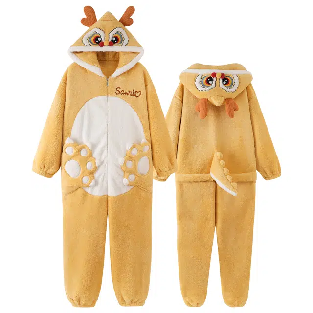 俏霓桐 卡通时尚休闲加厚加绒珊瑚绒可爱青少年学生家居服睡衣连体衣 男款