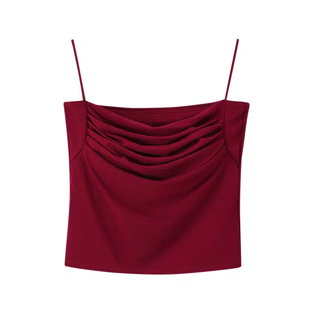 欧迪芬 韩系学院风褶皱纯欲风性感带胸垫舒适亲肤透气柔软轻盈高级感内搭外穿精致显瘦百搭修身可背心时尚优雅简约吊带 女款