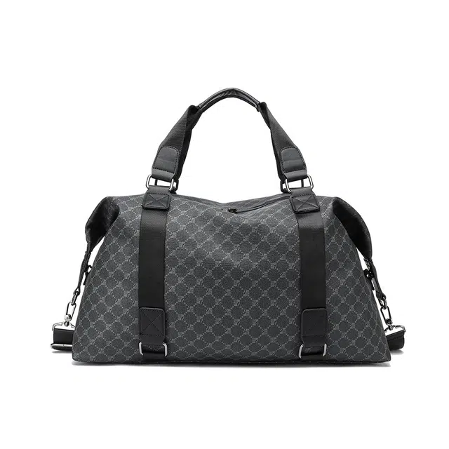 老人头 经典英伦风商务通勤高级感休闲百搭复古印花行李袋大容量健身袋手提斜挎包 合成革 旅行包 男女同款情侣款 花纹黑