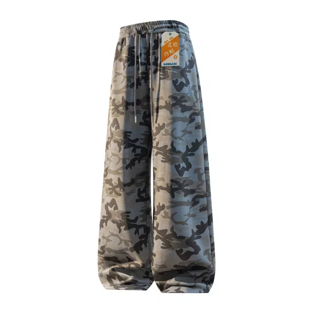 北欧攻略 美式复古高品质水洗直筒迷彩小众休闲裤 男女同款