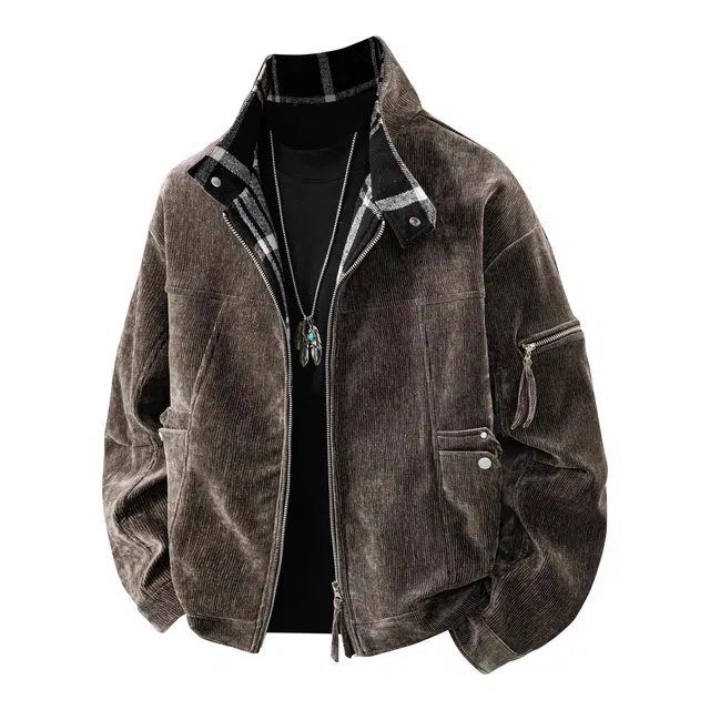 马员外 外套休闲潮流灯芯绒翻领纯色简约百搭宽松夹克 男款