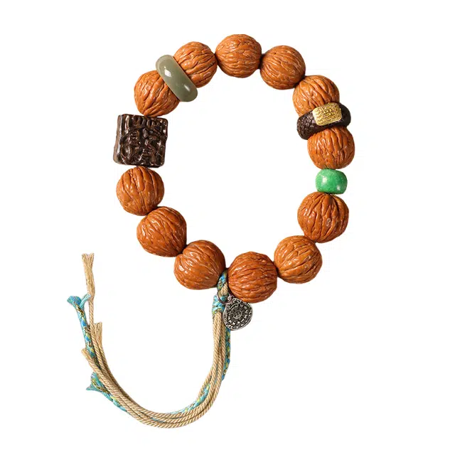 茂琼 新中式复古国潮设计高端原籽流苏手持文玩招财佛珠转运串古风韵味自然雅致手工艺精流苏装饰#好运 猴头核桃 手串 男女同款情侣款