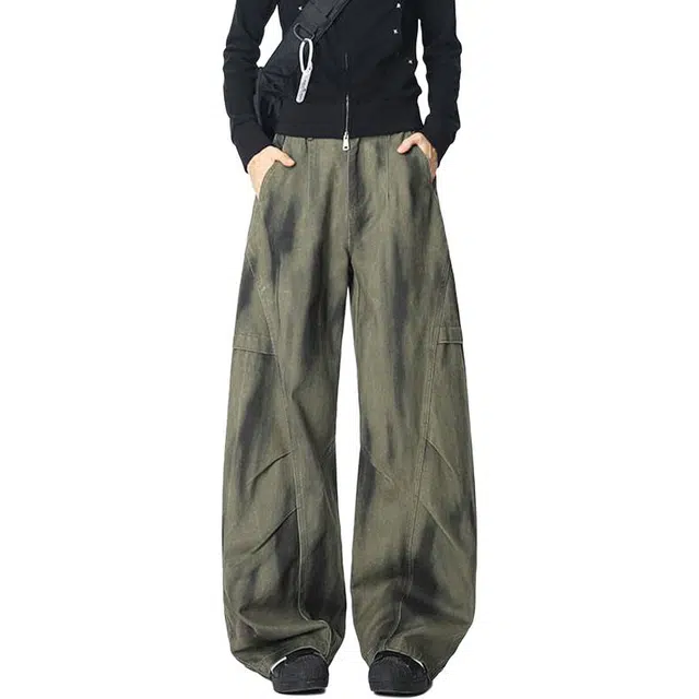 佐菲利 美式解构弯刀工装潮牌脏染设计感宽松阔腿高街长裤子休闲裤 男女同款