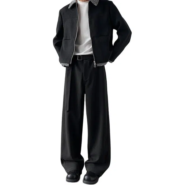 华夏儿女 美式基础款纯色简约高街感腰带设计宽松垂顺百搭潮流学生党日常通勤学院风直筒裤休闲裤 男款