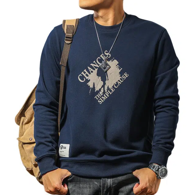 季言 美式重磅保暖圆领印花长袖卫衣 男款