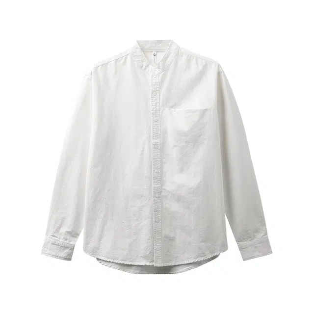 杜克恩 重磅纯棉新中式立领衬衣春秋季简约单口袋高级感百搭潮流长袖衬衫外套 男女同款