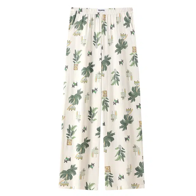 宫蝶 纯棉阔腿家居服九分休闲裤卡通满印宽松睡裤 女款