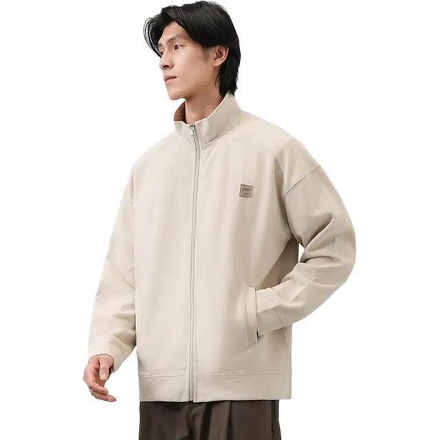 纯团 重磅华夫格立领开衫秋季美式复古宽松运动纯色拉链卫衣外套 男女同款