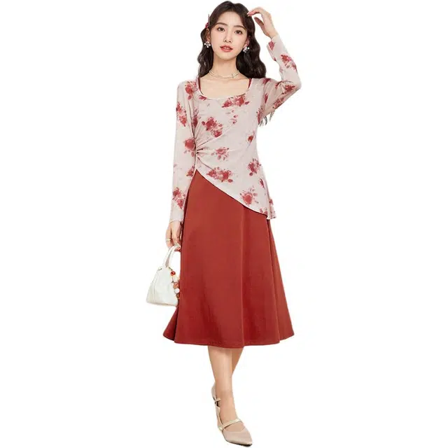 爱依服 法式温柔设计感裙摆型长袖连衣裙 女款