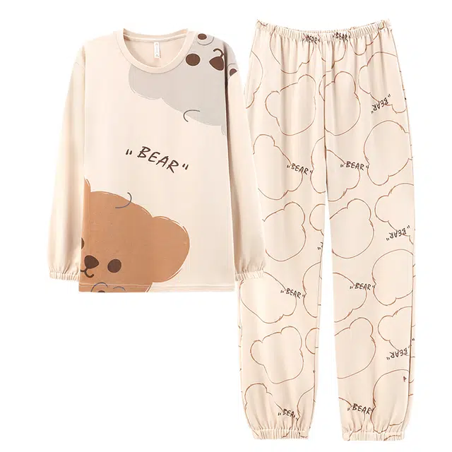 帕兰朵 夏季春秋薄款圆领长袖青少年学生卡通风家居服纯棉男士 睡衣套装 男款