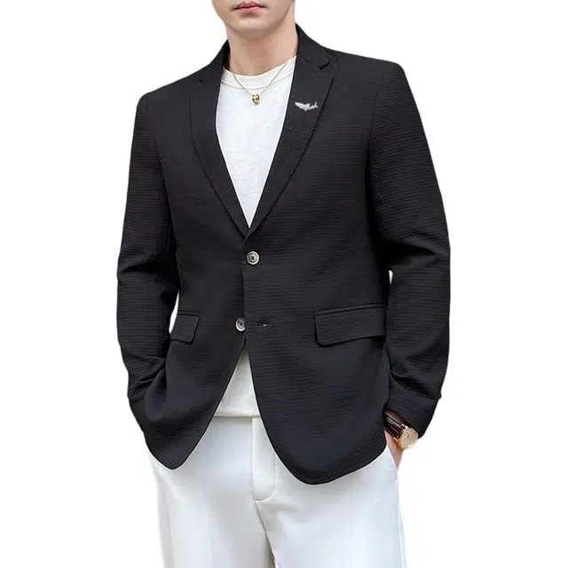 大白鲨 男士休闲韩版西服轻熟风修身青年单西外套潮流宽松百搭品质西装 男款
