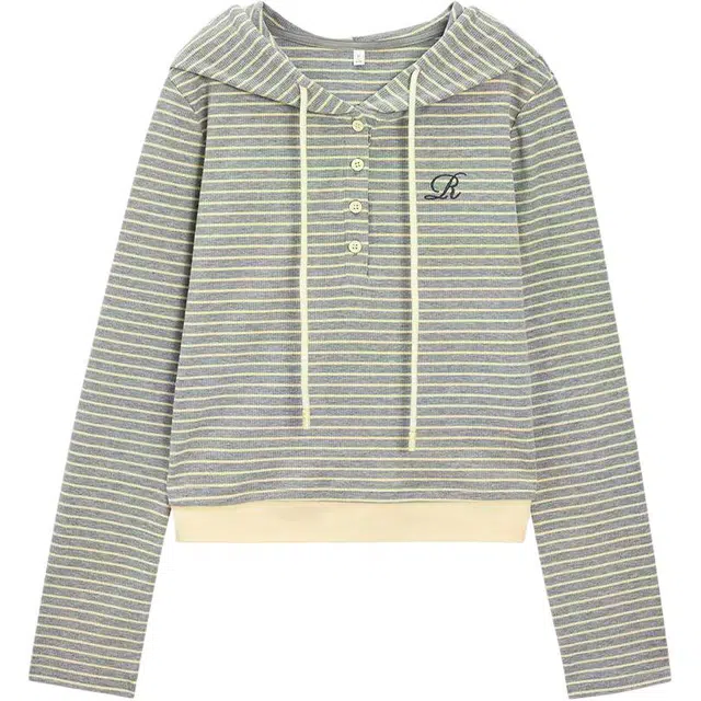 爱依服 设计感休闲通勤条纹长袖套头卫衣 女款