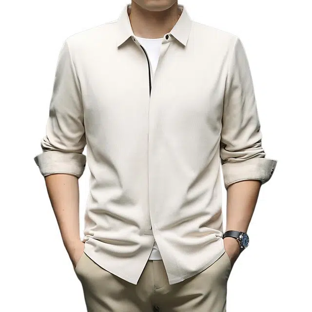 卡丹狄诺 秋冬长袖拉链底部轻磨毛提花舒适轻商务休闲衬衣男时尚打底衫男衬衫 男款