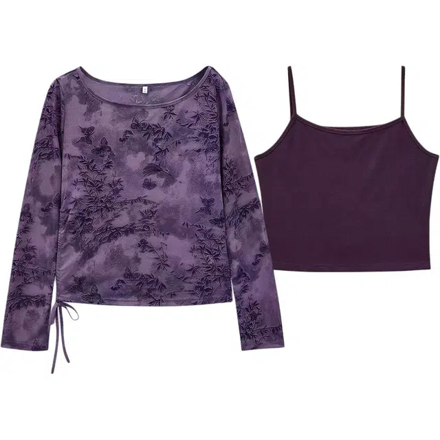 爱依服 法式优雅气质感两件套上衣长袖裙装套装 女款