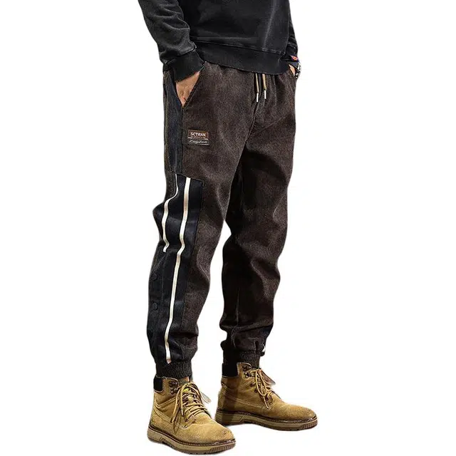 遨宇 美式复古经典潮流潮牌重磅撞色极简风拼接宽松百搭户外弹力束脚哈伦卫裤休闲裤 男款