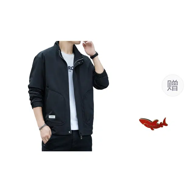 大白鲨 品牌高品质帅气韩版男士立领百搭休闲胖子外套夹克 男款