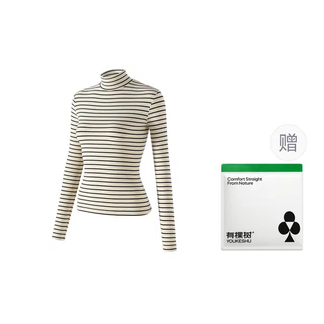 有棵树 秋冬季轻暖中领条纹百搭女士上衣高级感高弹修身显瘦内搭打底衣 女款