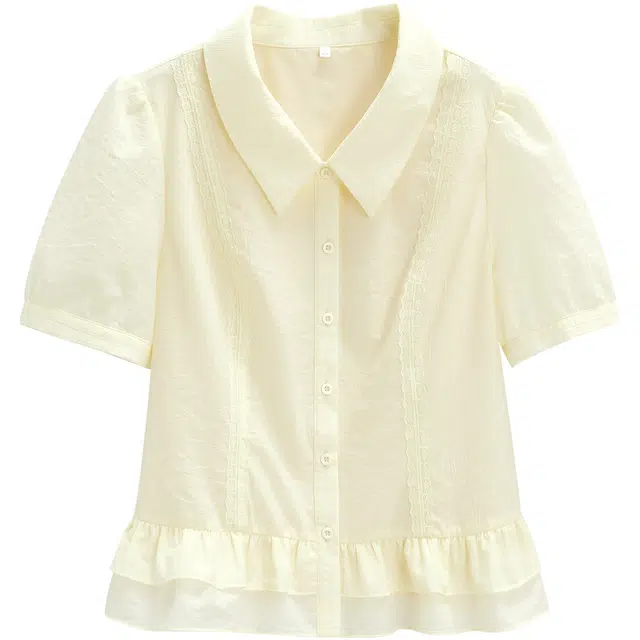 爱依服 法式温柔小女人纯色短袖甜美风衬衫 女款